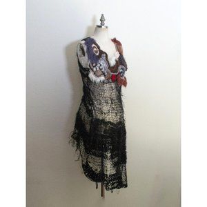 Rodarte Loose Hand Knit Dress with Crochet Flowers US Size Small Made in USA